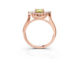 Rose gold Fancy Yellow Emerald Cut Halo Diamond Cluster Ring with Marquise and Round Stones on a White Gold Band with Prong Setting_3