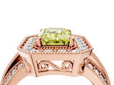 Rose gold Fancy Yellow Emerald Cut Halo Diamond Engagement Ring with Pave Split Shank and Four-Prong Setting_4