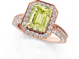 Rose gold Fancy Yellow Emerald Cut Halo Diamond Engagement Ring with Split Shank Band and Four-Prong Setting_1