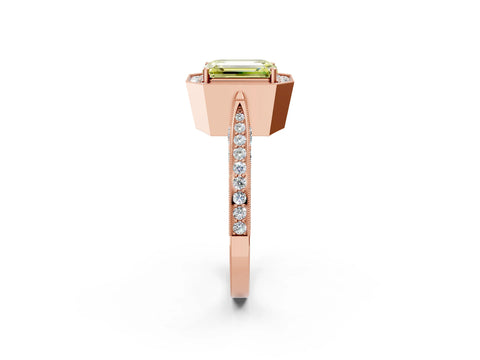 Rose gold Fancy Yellow Emerald Cut Halo Diamond Engagement Ring with Split Shank Band and Four-Prong Setting_2