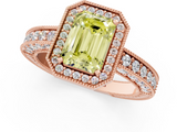 Rose gold Fancy Yellow Emerald  Cut Halo Diamond Pave Band Ring with Four-Prong Setting_46