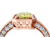 Rose gold Fancy Yellow Emerald  Cut Halo Diamond Pave Band Ring with Four-Prong Setting_49
