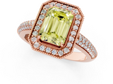 Rose gold Fancy Yellow Emerald  Cut Halo Diamond Pave Band with Four-Prong Setting_40