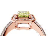 Rose gold Fancy Yellow Emerald  Cut Halo Diamond Pave Band with Four-Prong Setting_43