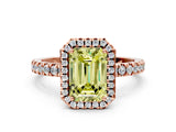 Rose gold Fancy Yellow Emerald Cut Halo Diamond Pave Band with Prong Setting
