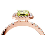 Rose gold Fancy Yellow Emerald Cut Halo Diamond Pave Band with Prong Setting_4