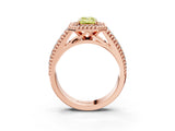 Rose gold Fancy Yellow Emerald Cut Halo Diamond Ring with Beaded Split Shank and Four-Prong Setting_3