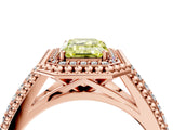 Rose gold Fancy Yellow Emerald Cut Halo Diamond Ring with Beaded Split Shank and Four-Prong Setting_4