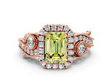 Rose gold Fancy Yellow Emerald Cut Halo Diamond Ring with Milgrain and Bezel Accents on a Split Shank Band_12