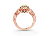Rose gold Fancy Yellow Emerald Cut Halo Diamond Ring with Milgrain and Bezel Accents on a Split Shank Band_15