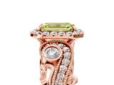 Rose gold Fancy Yellow Emerald Cut Halo Diamond Ring with Milgrain and Bezel Accents on a Split Shank Band_17