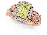 Rose gold Fancy Yellow Emerald Cut Halo Diamond Ring with Milgrain and Bezel Accents on a Split Shank Band_25