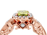 Rose gold Fancy Yellow Emerald Cut Halo Diamond Ring with Milgrain and Bezel Accents on a Split Shank Band_28