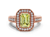 Rose gold Fancy Yellow Emerald  Cut Halo Diamond Ring with Pavé Band and Four-Prong Setting_68