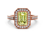 Rose gold Fancy Yellow Emerald  Cut Halo Diamond Ring with Pavé Band and Milgrain Prong Setting_32