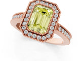Rose gold Fancy Yellow Emerald  Cut Halo Diamond Ring with Pavé Band and Milgrain Prong Setting_33