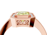 Rose gold Fancy Yellow Emerald  Cut Halo Diamond Ring with Pavé Band and Milgrain Prong Setting_36