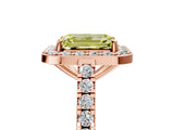 Rose gold Fancy Yellow Emerald Cut Halo Diamond Ring with Pavé Band and Three-Prong Setting_5