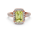 Rose gold Fancy Yellow Emerald Cut Halo Diamond Ring with Pavé Band