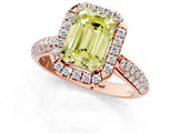 Rose gold Fancy Yellow Emerald Cut Halo Diamond Ring with Pavé Band_1