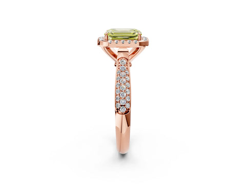 Rose gold Fancy Yellow Emerald Cut Halo Diamond Ring with Pavé Band_2
