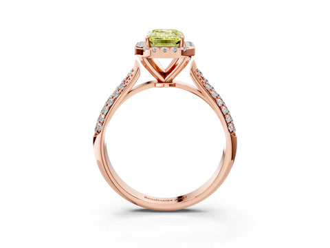 Rose gold Fancy Yellow Emerald Cut Halo Diamond Ring with Pavé Band_3