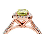 Rose gold Fancy Yellow Emerald Cut Halo Diamond Ring with Pavé Band_4