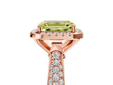 Rose gold Fancy Yellow Emerald Cut Halo Diamond Ring with Pavé Band_5
