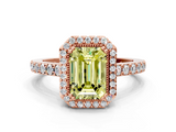 Rose gold Fancy Yellow Emerald  Cut Halo Diamond Ring with Pave Band and Four-Prong Setting_24