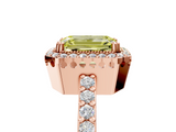 Rose gold Fancy Yellow Emerald  Cut Halo Diamond Ring with Pave Band and Four-Prong Setting_29