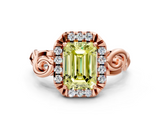 Rose gold Fancy Yellow Emerald  Cut Halo Diamond Ring with Scrollwork Band and Four-Prong Setting_101