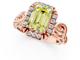 Rose gold Fancy Yellow Emerald  Cut Halo Diamond Ring with Scrollwork Band and Four-Prong Setting_102