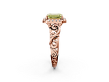 Rose gold Fancy Yellow Emerald  Cut Halo Diamond Ring with Scrollwork Band and Four-Prong Setting_103