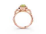 Rose gold Fancy Yellow Emerald  Cut Halo Diamond Ring with Scrollwork Band and Four-Prong Setting_104