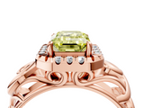 Rose gold Fancy Yellow Emerald  Cut Halo Diamond Ring with Scrollwork Band and Four-Prong Setting_105