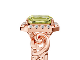 Rose gold Fancy Yellow Emerald  Cut Halo Diamond Ring with Scrollwork Band and Four-Prong Setting_106