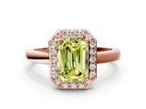 Rose gold Fancy Yellow Emerald Cut Halo Diamond Ring with Solitaire Band and Prong Setting_24