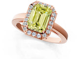 Rose gold Fancy Yellow Emerald Cut Halo Diamond Ring with Solitaire Band and Prong Setting_25