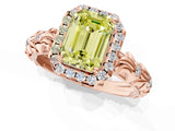 Rose gold Fancy Yellow Emerald Cut Halo Diamond Solitaire with Filigree Band and Four-Prong Setting_1