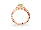 Rose gold Fancy Yellow Emerald Cut Halo Diamond Solitaire with Filigree Band and Four-Prong Setting_3