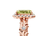 Rose gold Fancy Yellow Emerald Cut Halo Diamond Solitaire with Filigree Band and Four-Prong Setting_5
