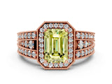 Rose gold Fancy Yellow Emerald Cut Halo Diamond Split Shank Ring with Prong Setting_12