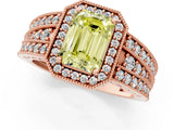 Rose gold Fancy Yellow Emerald Cut Halo Diamond Split Shank Ring with Prong Setting_13