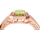 Rose gold Fancy Yellow Emerald Cut Halo Diamond Split Shank Ring with Prong Setting_16