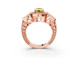 Rose gold Fancy Yellow Emerald Cut Halo Milgrain Diamond Engagement Ring with Leaf Band and Four-Prong Setting_3