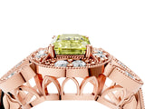 Rose gold Fancy Yellow Emerald Cut Halo Milgrain Diamond Engagement Ring with Leaf Band and Four-Prong Setting_4