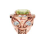 Rose gold Fancy Yellow Emerald Cut Halo Milgrain Diamond Engagement Ring with Leaf Band and Four-Prong Setting_5