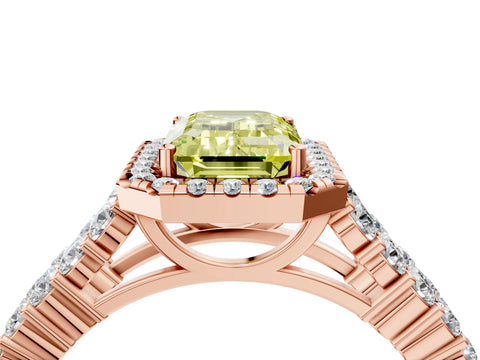 Rose gold Fancy Yellow Emerald Cut Halo Pavé Diamond Engagement Ring with Split Shank and Four-Prong Setting_7