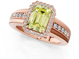 Rose gold Fancy Yellow Emerald  Cut Halo Pave Band Four-Prong Ring_50