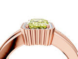 Rose gold Fancy Yellow Emerald  Cut Halo Pave Band Four-Prong Ring_53